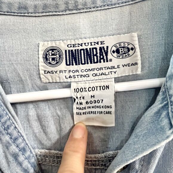 Vintage UNION BAY - Mens Denim Button Up Shirt 2 Front Pockets Size M Y2K - Picture 4 of 7